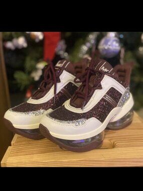 Rare Michael kors burgundy glitter chunky cheer shoes sneakers sz 6.5